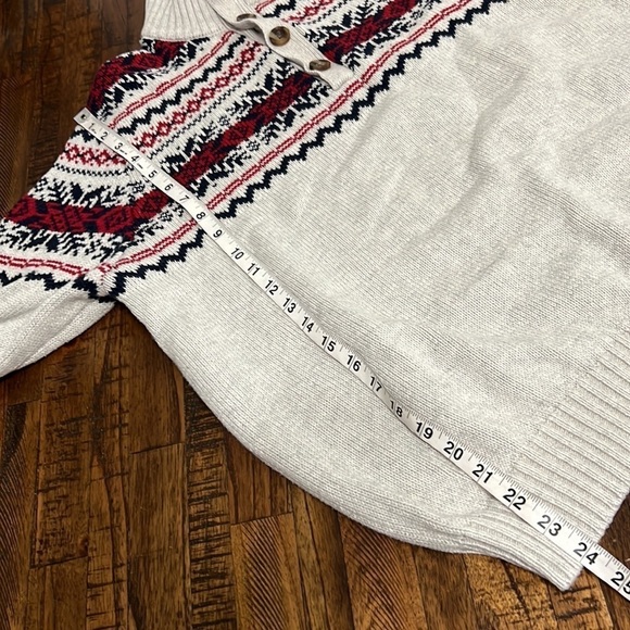 Izod Sweater FairIsle pattern Heathered cream with red and black Holiday L - Picture 9 of 13